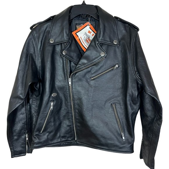 Vtg Harley-Davidson Youth Black Genuine Leather Motorcycle Jacket 13-14 Unworn